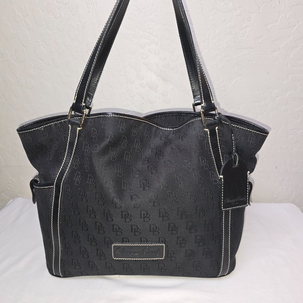 Dooney & Bourke Large Black Signature / Logo Canvas Shoulder Tote Bag